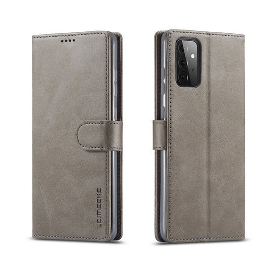 For Samsung Galaxy A72 5G / 4G LC.IMEEKE Calf Texture Horizontal Flip Leather Case with Holder & Card Slots & Wallet(Grey)