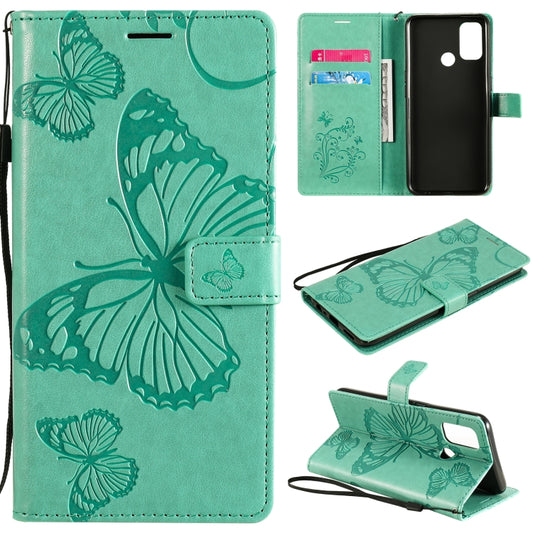 For OPPO A53 (2020) / A53s / A33 (2020) / A32 3D Butterflies Embossing Pattern Horizontal Flip Leather Case with Holder & Card Slot & Wallet(Green) - OPPO Cases by buy2fix | Online Shopping UK | buy2fix