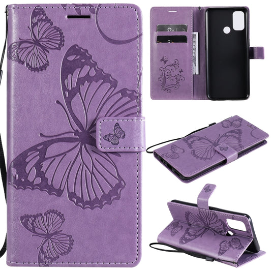 For OPPO A53 (2020) / A53s / A33 (2020) / A32 3D Butterflies Embossing Pattern Horizontal Flip Leather Case with Holder & Card Slot & Wallet(Purple) - OPPO Cases by buy2fix | Online Shopping UK | buy2fix