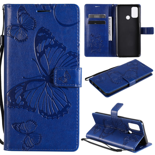 For OPPO A53 (2020) / A53s / A33 (2020) / A32 3D Butterflies Embossing Pattern Horizontal Flip Leather Case with Holder & Card Slot & Wallet(Blue) - OPPO Cases by buy2fix | Online Shopping UK | buy2fix