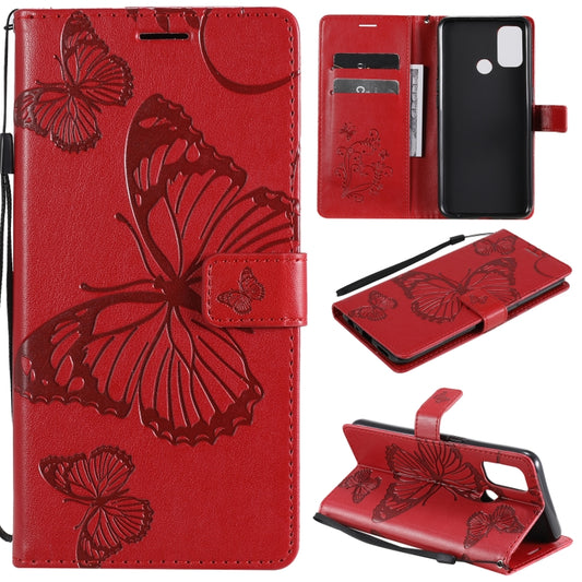 For OPPO A53 (2020) / A53s / A33 (2020) / A32 3D Butterflies Embossing Pattern Horizontal Flip Leather Case with Holder & Card Slot & Wallet(Red) - OPPO Cases by buy2fix | Online Shopping UK | buy2fix