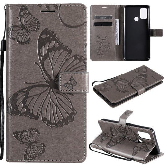 For OPPO A53 (2020) / A53s / A33 (2020) / A32 3D Butterflies Embossing Pattern Horizontal Flip Leather Case with Holder & Card Slot & Wallet(Grey) - OPPO Cases by buy2fix | Online Shopping UK | buy2fix