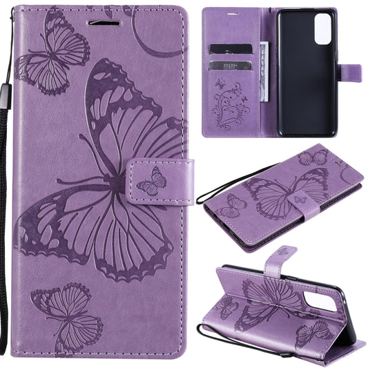 For OPPO Reno4 4G 3D Butterflies Embossing Pattern Horizontal Flip Leather Case with Holder & Card Slot & Wallet(Purple) - OPPO Cases by buy2fix | Online Shopping UK | buy2fix