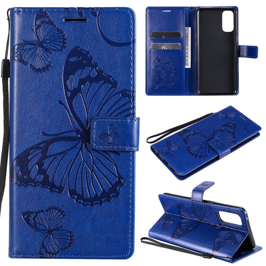 For OPPO Reno4 4G 3D Butterflies Embossing Pattern Horizontal Flip Leather Case with Holder & Card Slot & Wallet(Blue) - OPPO Cases by buy2fix | Online Shopping UK | buy2fix