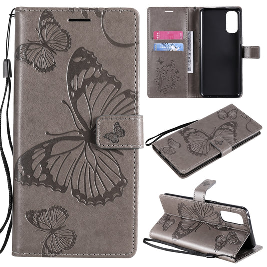 For OPPO Reno4 4G 3D Butterflies Embossing Pattern Horizontal Flip Leather Case with Holder & Card Slot & Wallet(Grey) - OPPO Cases by buy2fix | Online Shopping UK | buy2fix
