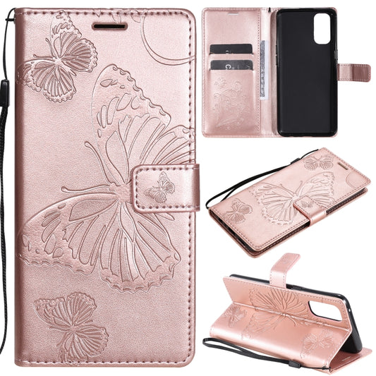 For OPPO Reno4 4G 3D Butterflies Embossing Pattern Horizontal Flip Leather Case with Holder & Card Slot & Wallet(Rose Gold) - OPPO Cases by buy2fix | Online Shopping UK | buy2fix