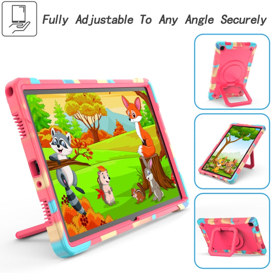 For Samsung Galaxy Tab A7 10.4 (2020) T500 / T505 Contrast Color Shockproof Robot Silicone + PC Case with Wristband Holder(Camouflage + Rose Red) - Other Galaxy Tab PC by buy2fix | Online Shopping UK | buy2fix
