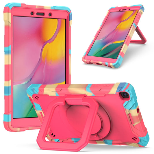 For Samsung Galaxy Tab A 8.0 (2019) T290 Contrast Color Shockproof Robot Silicone + PC Case with Wristband Holder(Camouflage + Rose Red) - Other Galaxy Tab PC by buy2fix | Online Shopping UK | buy2fix