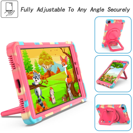For Samsung Galaxy Tab A 8.0 (2019) T290 Contrast Color Shockproof Robot Silicone + PC Case with Wristband Holder(Camouflage + Rose Red) - Other Galaxy Tab PC by buy2fix | Online Shopping UK | buy2fix