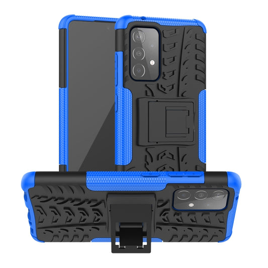 For Samsung Galaxy A52 5G / 4G Tire Texture Shockproof TPU+PC Protective Case with Holder(Blue) - Galaxy Phone Cases by buy2fix | Online Shopping UK | buy2fix