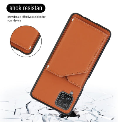 For Samsung Galaxy A12 Skin Feel PU + TPU + PC Back Cover Shockproof Case with Card Slots & Holder & Photo Frame(Brown) by buy2fix