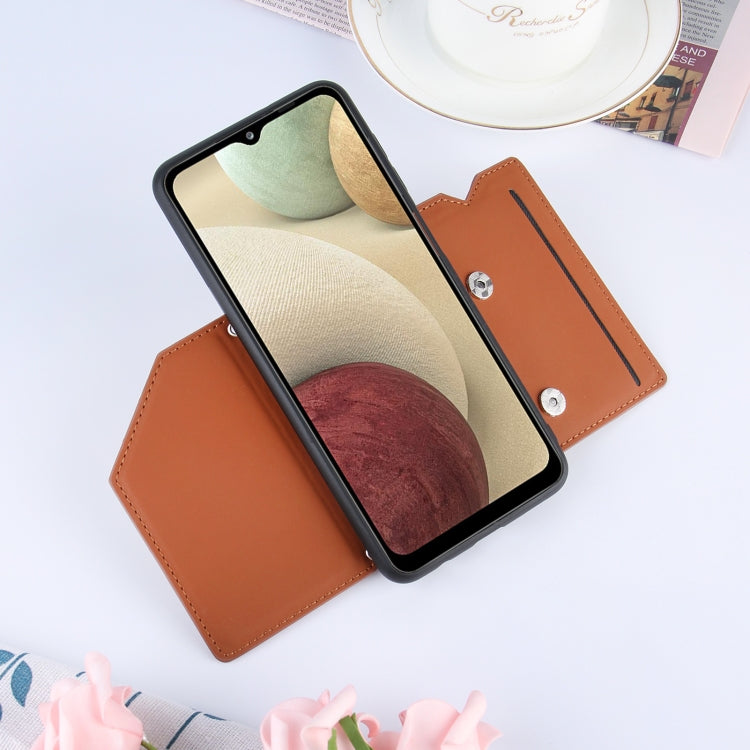 For Samsung Galaxy A12 Skin Feel PU + TPU + PC Back Cover Shockproof Case with Card Slots & Holder & Photo Frame(Brown) by buy2fix