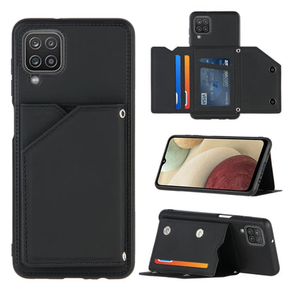 For Samsung Galaxy A12 Skin Feel PU + TPU + PC Back Cover Shockproof Case with Card Slots & Holder & Photo Frame(Black) - Galaxy Phone Cases by buy2fix | Online Shopping UK | buy2fix