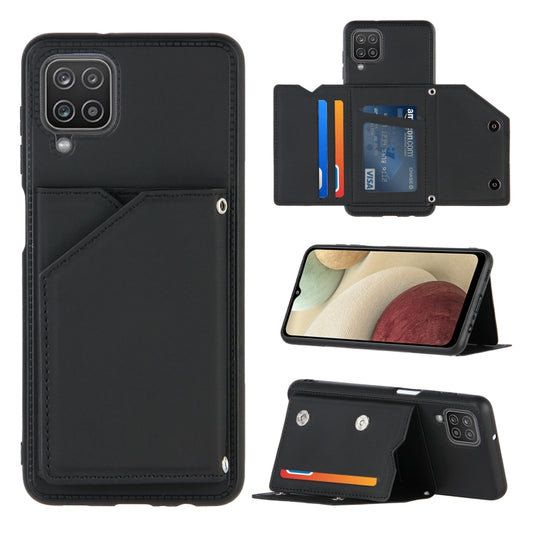 For Samsung Galaxy A12 Skin Feel PU + TPU + PC Back Cover Shockproof Case with Card Slots & Holder & Photo Frame(Black) - Galaxy Phone Cases by buy2fix | Online Shopping UK | buy2fix