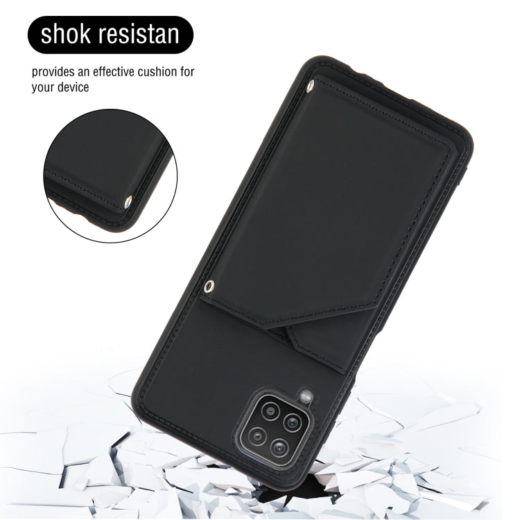 For Samsung Galaxy A12 Skin Feel PU + TPU + PC Back Cover Shockproof Case with Card Slots & Holder & Photo Frame(Black) - Galaxy Phone Cases by buy2fix | Online Shopping UK | buy2fix