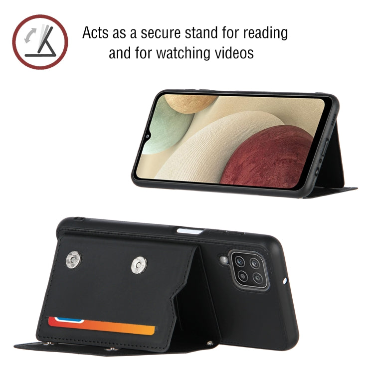 For Samsung Galaxy A12 Skin Feel PU + TPU + PC Back Cover Shockproof Case with Card Slots & Holder & Photo Frame(Black) - Galaxy Phone Cases by buy2fix | Online Shopping UK | buy2fix