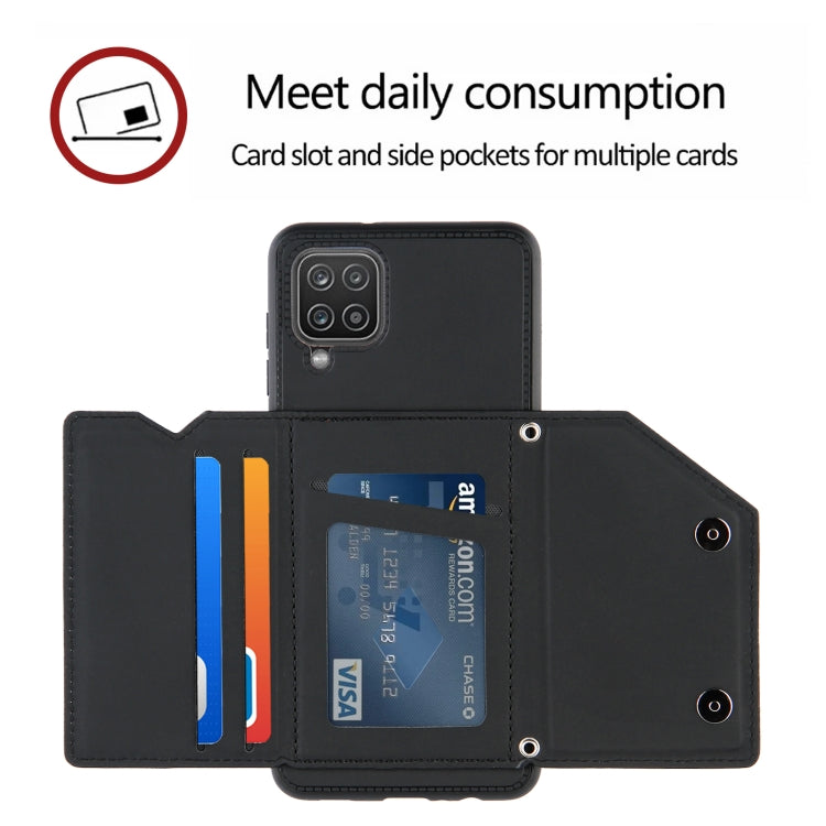 For Samsung Galaxy A12 Skin Feel PU + TPU + PC Back Cover Shockproof Case with Card Slots & Holder & Photo Frame(Black) - Galaxy Phone Cases by buy2fix | Online Shopping UK | buy2fix