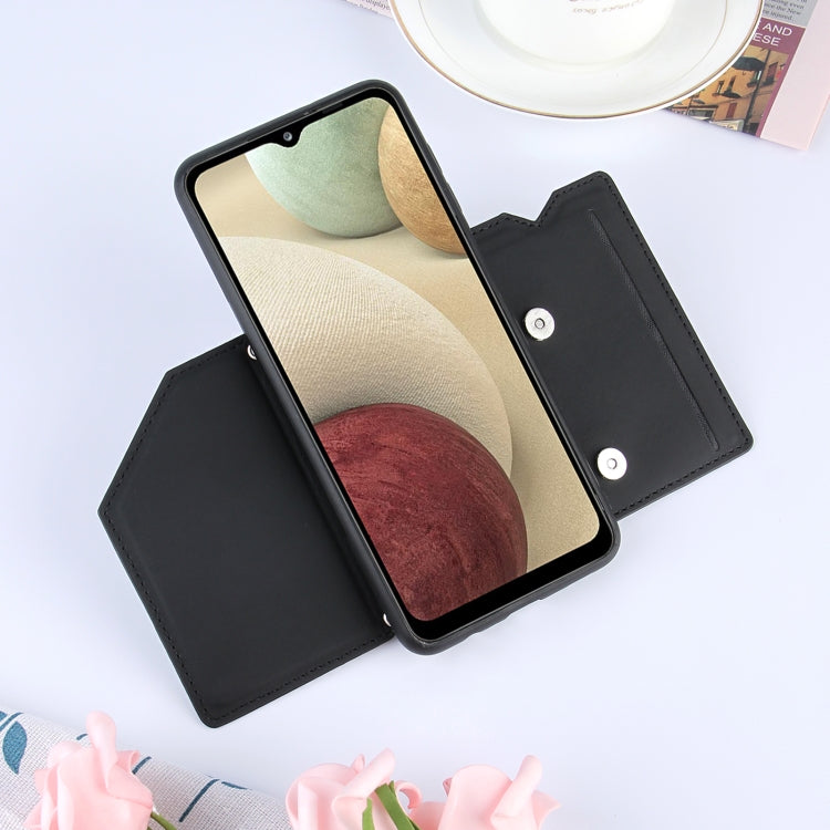 For Samsung Galaxy A12 Skin Feel PU + TPU + PC Back Cover Shockproof Case with Card Slots & Holder & Photo Frame(Black) - Galaxy Phone Cases by buy2fix | Online Shopping UK | buy2fix