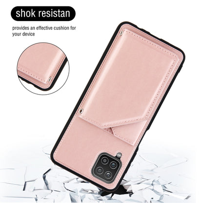For Samsung Galaxy A12 Skin Feel PU + TPU + PC Back Cover Shockproof Case with Card Slots & Holder & Photo Frame(Rose Gold) by buy2fix