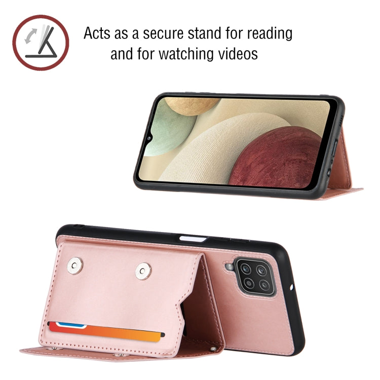 For Samsung Galaxy A12 Skin Feel PU + TPU + PC Back Cover Shockproof Case with Card Slots & Holder & Photo Frame(Rose Gold) by buy2fix