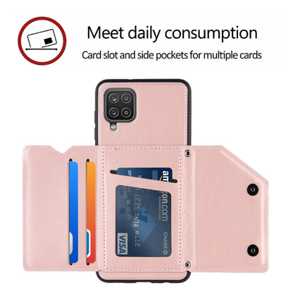 For Samsung Galaxy A12 Skin Feel PU + TPU + PC Back Cover Shockproof Case with Card Slots & Holder & Photo Frame(Rose Gold) by buy2fix
