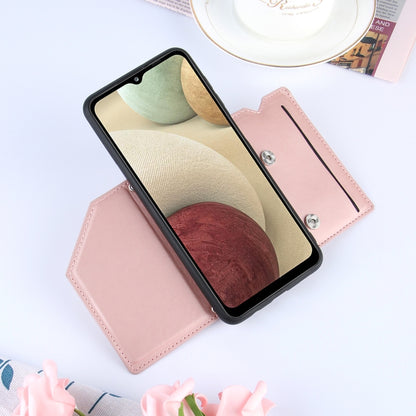 For Samsung Galaxy A12 Skin Feel PU + TPU + PC Back Cover Shockproof Case with Card Slots & Holder & Photo Frame(Rose Gold) by buy2fix