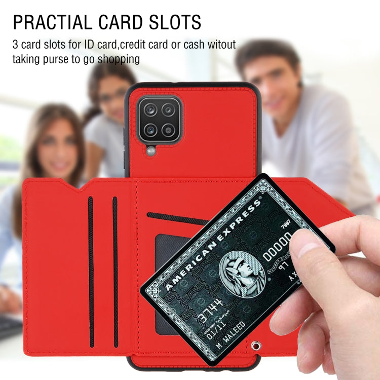 For Samsung Galaxy A12 Skin Feel PU + TPU + PC Back Cover Shockproof Case with Card Slots & Holder & Photo Frame(Rose Gold) by buy2fix