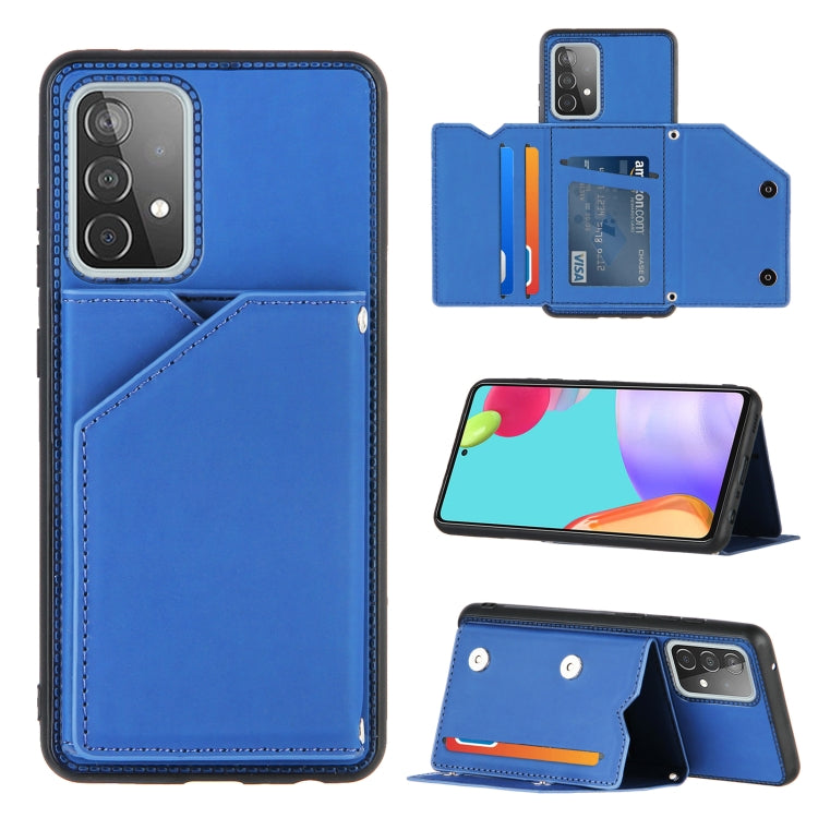 For Samsung Galaxy A52 5G / 4G Skin Feel PU + TPU + PC Back Cover Shockproof Case with Card Slots & Holder & Photo Frame(Royal Blue) by buy2fix