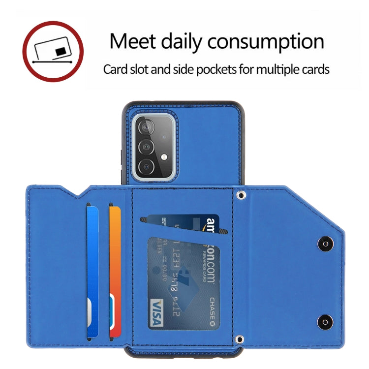 For Samsung Galaxy A52 5G / 4G Skin Feel PU + TPU + PC Back Cover Shockproof Case with Card Slots & Holder & Photo Frame(Royal Blue) by buy2fix