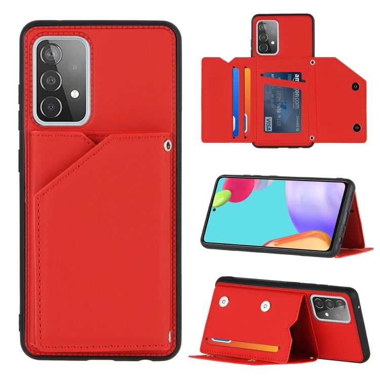 For Samsung Galaxy A52 5G / 4G Skin Feel PU + TPU + PC Back Cover Shockproof Case with Card Slots & Holder & Photo Frame(Red) by buy2fix