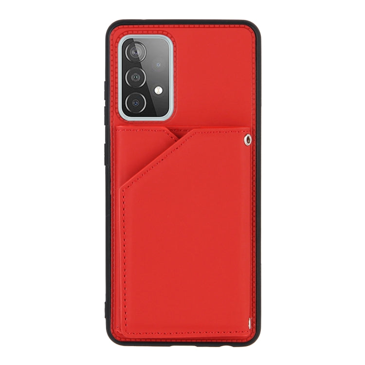 For Samsung Galaxy A52 5G / 4G Skin Feel PU + TPU + PC Back Cover Shockproof Case with Card Slots & Holder & Photo Frame(Red) by buy2fix