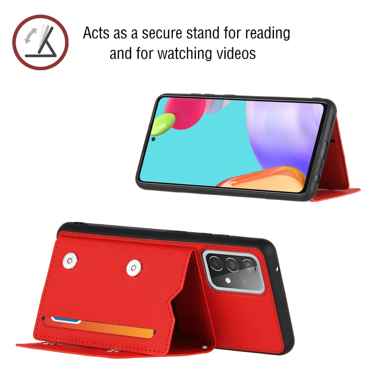 For Samsung Galaxy A52 5G / 4G Skin Feel PU + TPU + PC Back Cover Shockproof Case with Card Slots & Holder & Photo Frame(Red) by buy2fix