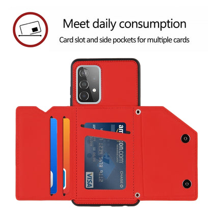 For Samsung Galaxy A52 5G / 4G Skin Feel PU + TPU + PC Back Cover Shockproof Case with Card Slots & Holder & Photo Frame(Red) by buy2fix
