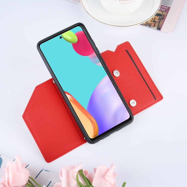 For Samsung Galaxy A52 5G / 4G Skin Feel PU + TPU + PC Back Cover Shockproof Case with Card Slots & Holder & Photo Frame(Red) by buy2fix