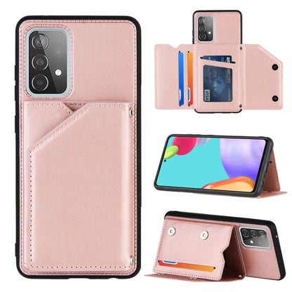 For Samsung Galaxy A52 5G / 4G Skin Feel PU + TPU + PC Back Cover Shockproof Case with Card Slots & Holder & Photo Frame(Rose Gold) by buy2fix