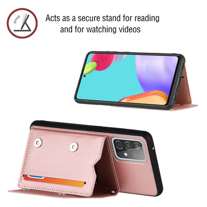 For Samsung Galaxy A52 5G / 4G Skin Feel PU + TPU + PC Back Cover Shockproof Case with Card Slots & Holder & Photo Frame(Rose Gold) by buy2fix