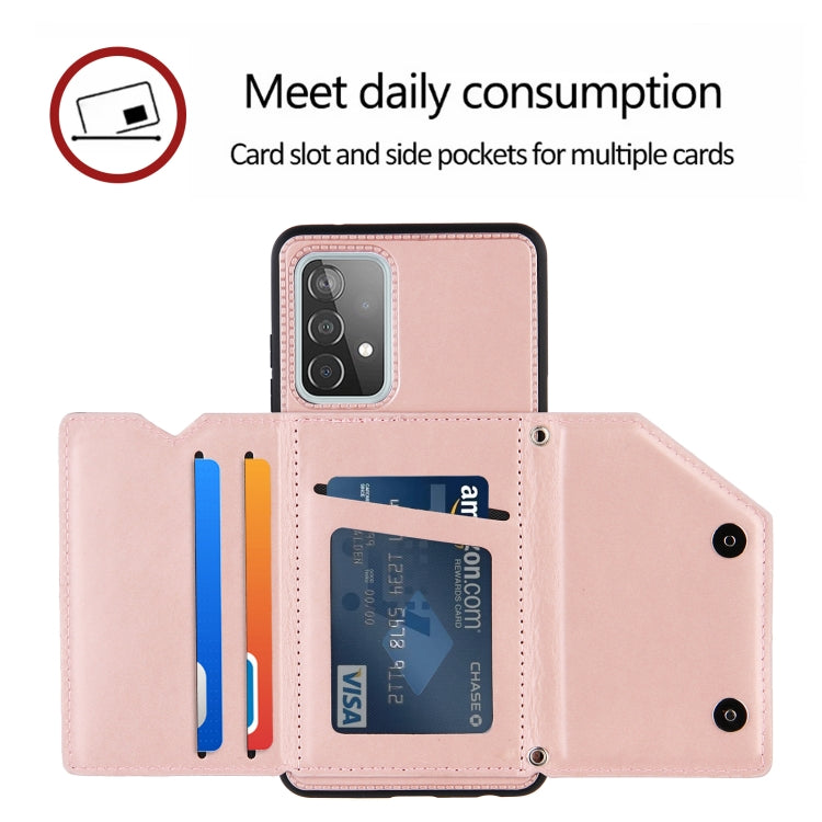 For Samsung Galaxy A52 5G / 4G Skin Feel PU + TPU + PC Back Cover Shockproof Case with Card Slots & Holder & Photo Frame(Rose Gold) by buy2fix