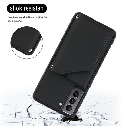 For Samsung Galaxy S21 5G Skin Feel PU + TPU + PC Back Cover Shockproof Case with Card Slots & Holder & Photo Frame(Black) - Galaxy S21 5G Cases by buy2fix | Online Shopping UK | buy2fix