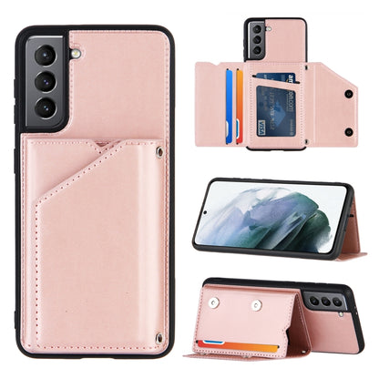 For Samsung Galaxy S21 5G Skin Feel PU + TPU + PC Back Cover Shockproof Case with Card Slots & Holder & Photo Frame(Rose Gold) - Galaxy S21 5G Cases by buy2fix | Online Shopping UK | buy2fix