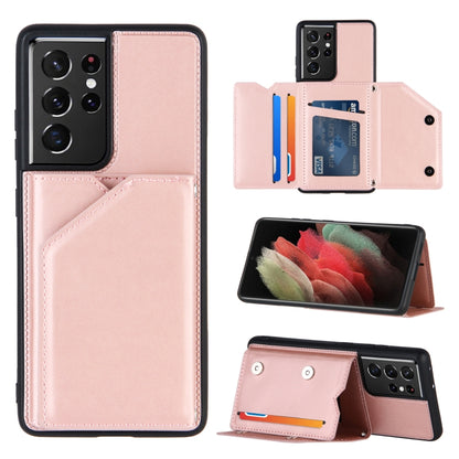 For Samsung Galaxy S21 Ultra 5G Skin Feel PU + TPU + PC Back Cover Shockproof Case with Card Slots & Holder & Photo Frame(Rose Gold) - Galaxy S21 Ultra 5G Cases by buy2fix | Online Shopping UK | buy2fix
