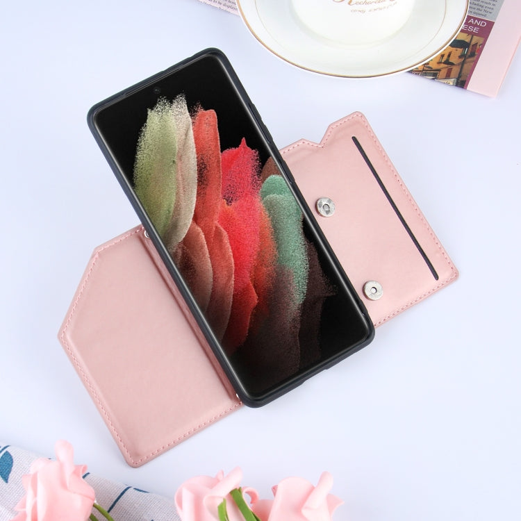 For Samsung Galaxy S21 Ultra 5G Skin Feel PU + TPU + PC Back Cover Shockproof Case with Card Slots & Holder & Photo Frame(Rose Gold) - Galaxy S21 Ultra 5G Cases by buy2fix | Online Shopping UK | buy2fix