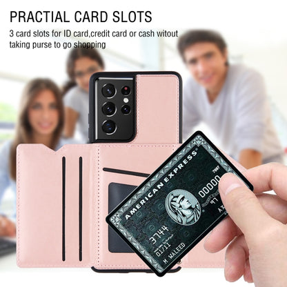 For Samsung Galaxy S21 Ultra 5G Skin Feel PU + TPU + PC Back Cover Shockproof Case with Card Slots & Holder & Photo Frame(Rose Gold) - Galaxy S21 Ultra 5G Cases by buy2fix | Online Shopping UK | buy2fix