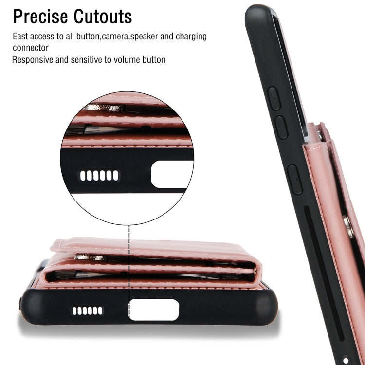 For Samsung Galaxy S21 Ultra 5G Skin Feel PU + TPU + PC Back Cover Shockproof Case with Card Slots & Holder & Photo Frame(Rose Gold) - Galaxy S21 Ultra 5G Cases by buy2fix | Online Shopping UK | buy2fix