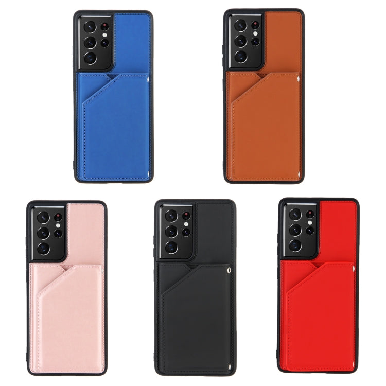 For Samsung Galaxy S21 Ultra 5G Skin Feel PU + TPU + PC Back Cover Shockproof Case with Card Slots & Holder & Photo Frame(Rose Gold) - Galaxy S21 Ultra 5G Cases by buy2fix | Online Shopping UK | buy2fix