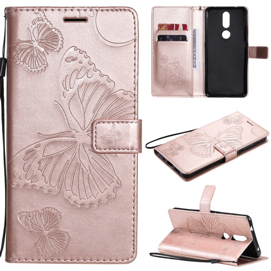 For Nokia 2.4 3D Butterflies Embossing Pattern Horizontal Flip Leather Case with Holder & Card Slot & Wallet(Rose Gold) - Nokia Cases by buy2fix | Online Shopping UK | buy2fix