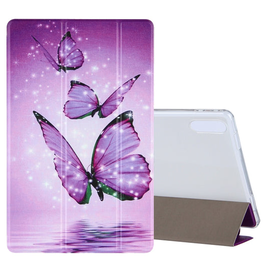For Lenovo Tab P11 Pro (TB-XJ706F) Coloured Drawing Pattern Horizontal Flip Leather Case with Three-folding Holder(Purple Butterflies) - Lenovo by buy2fix | Online Shopping UK | buy2fix