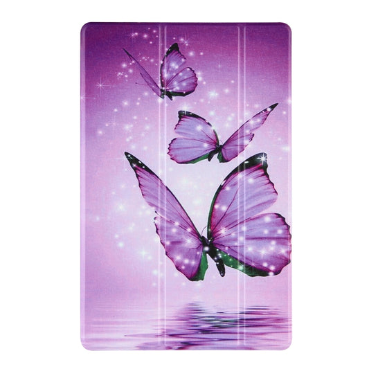For Lenovo Tab P11 Pro (TB-XJ706F) Coloured Drawing Pattern Horizontal Flip Leather Case with Three-folding Holder(Purple Butterflies) - Lenovo by buy2fix | Online Shopping UK | buy2fix
