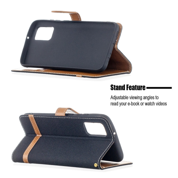 For Samsung Galaxy A02s (EU Version) Color Matching Denim Texture Horizontal Flip Leather Case with Holder & Card Slots & Wallet & Lanyard(Black) by buy2fix