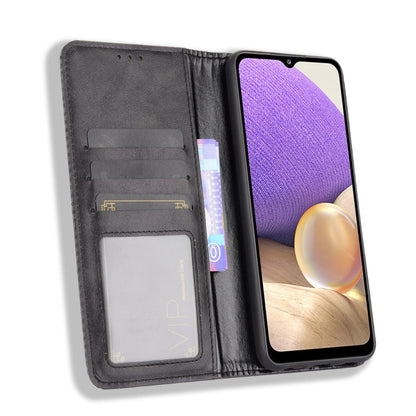 For Samsung Galaxy A32 5G Magnetic Buckle Retro Crazy Horse Texture Horizontal Flip Leather Case with Holder & Card Slots & Photo Frame(Black) by buy2fix
