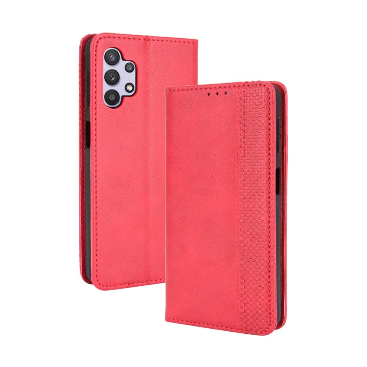 For Samsung Galaxy A32 5G Magnetic Buckle Retro Crazy Horse Texture Horizontal Flip Leather Case with Holder & Card Slots & Photo Frame(Red) by buy2fix